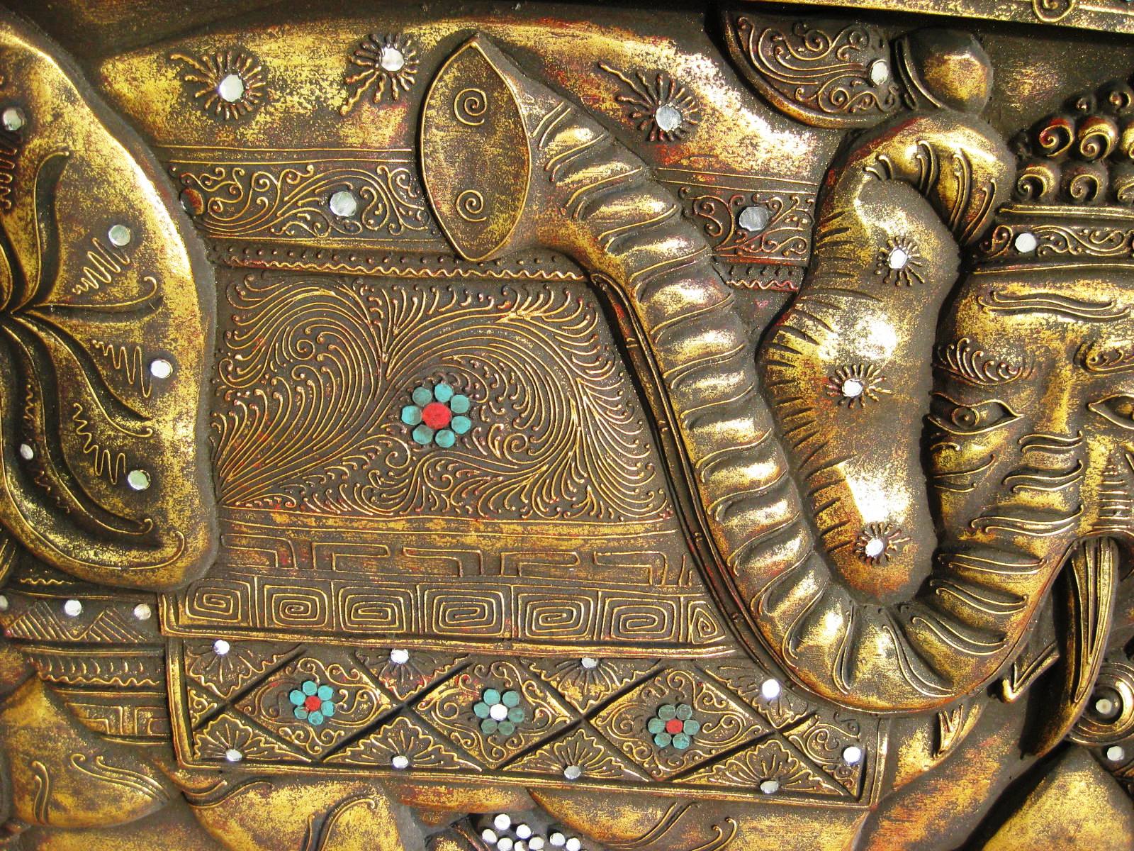 Antique Decorative Glasses Elephant Panel