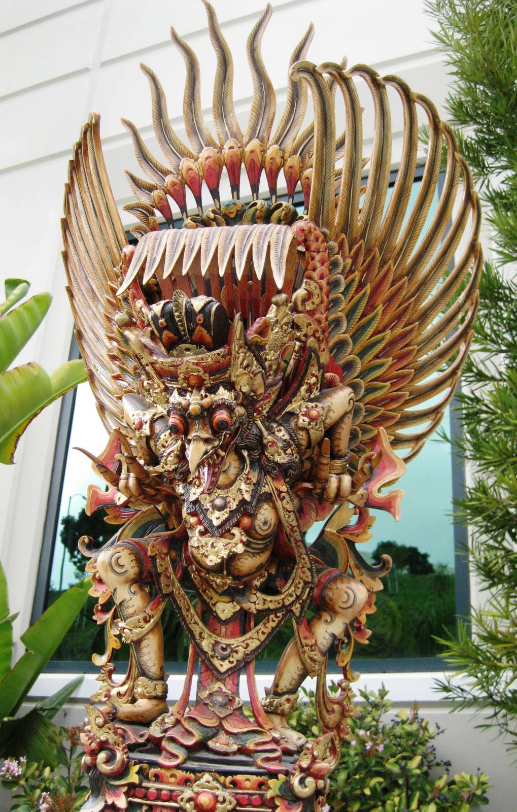 Large Hand carved multi color Garuda from Bali