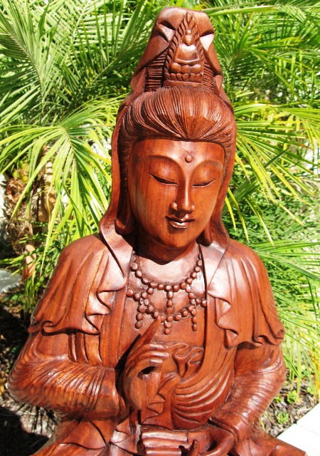 Hand Carved Guan Yin Statue from Bali