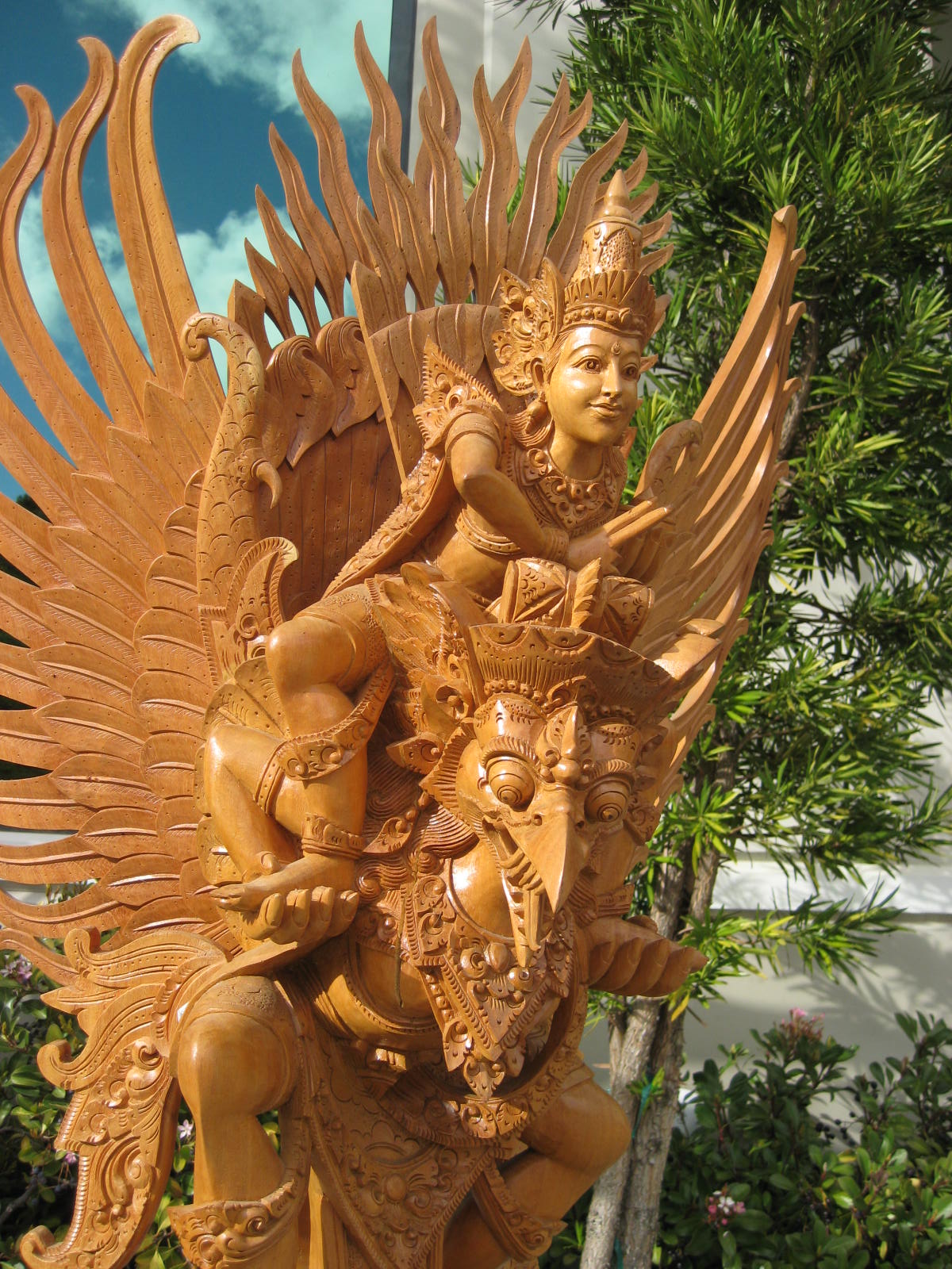 Large Hand carved Vishnu on Garuda Jackfruit Wood