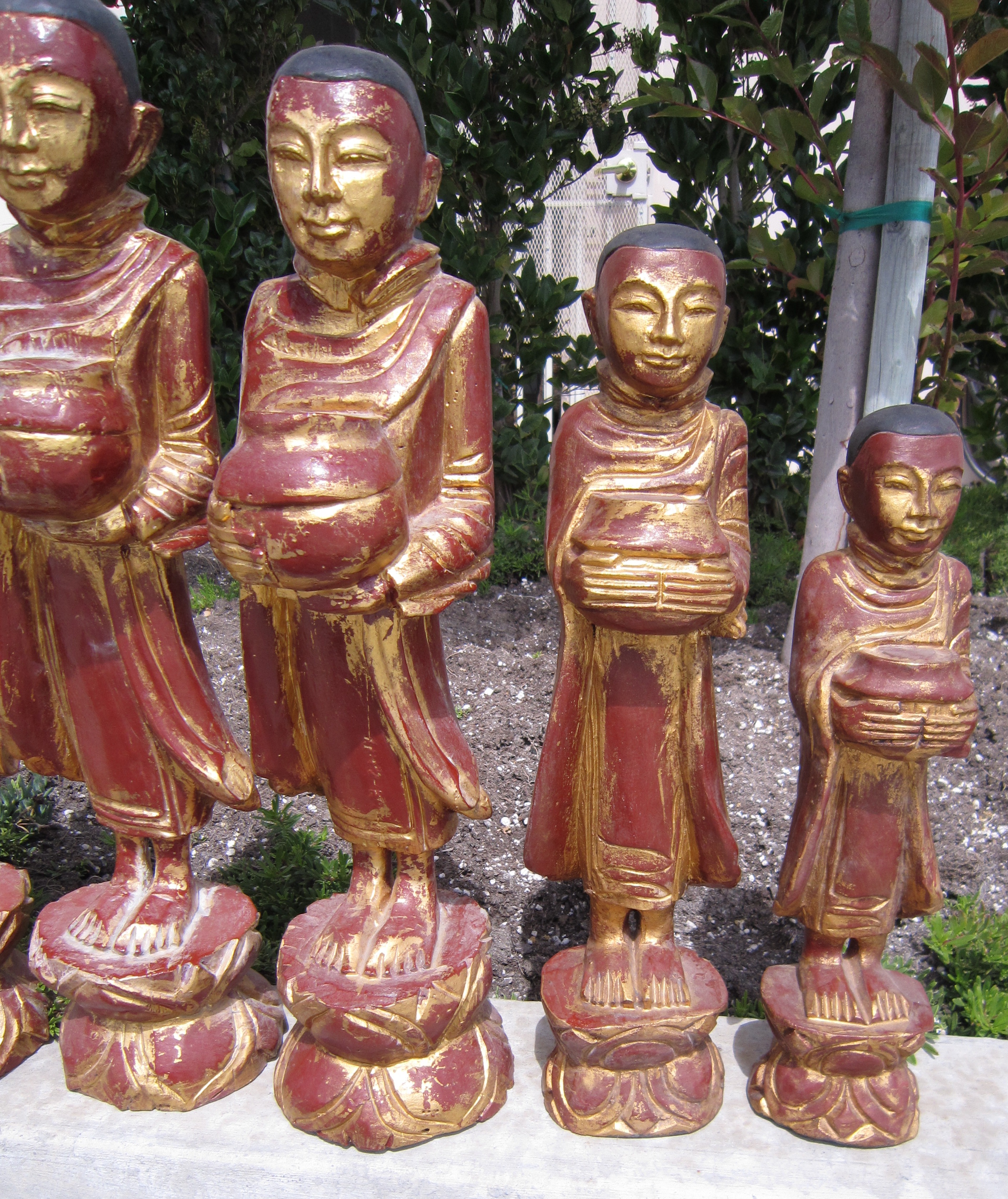 Teak Wood Buddha & Disciples Set Large