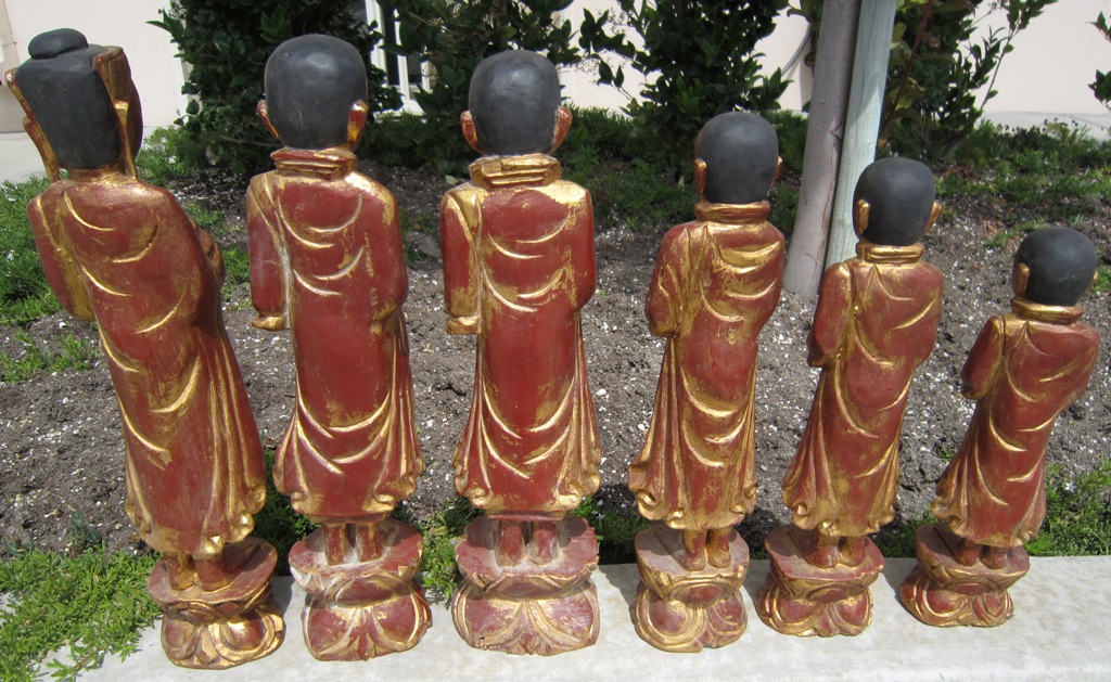 Teak Wood Buddha & Disciples Set Small