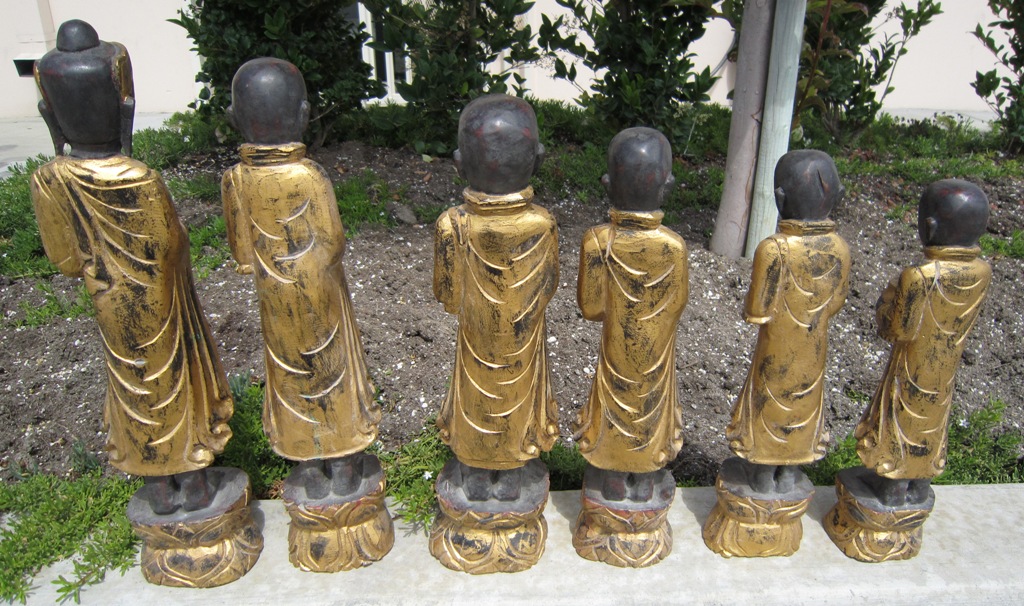 Teak Wood Buddha & Disciples Set Small