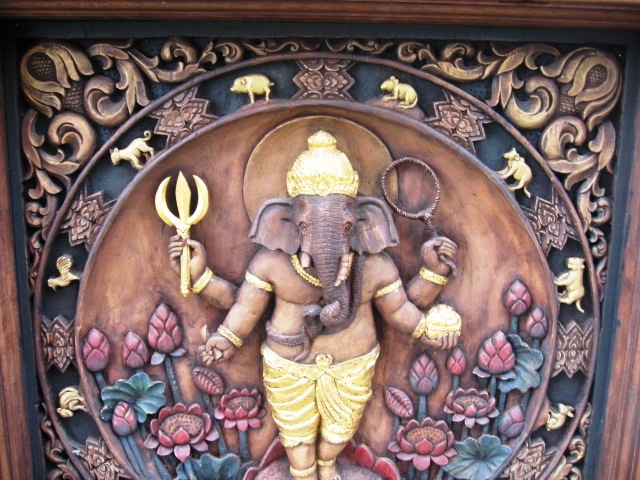 Ganesh Teak Zodiac Wall Panel
