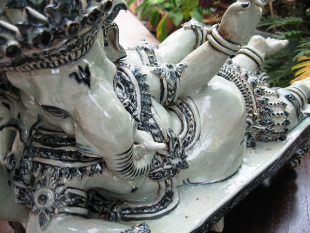 Hand Sculpted Celadon Ceramic Ganesha, Sukothai, Thailand