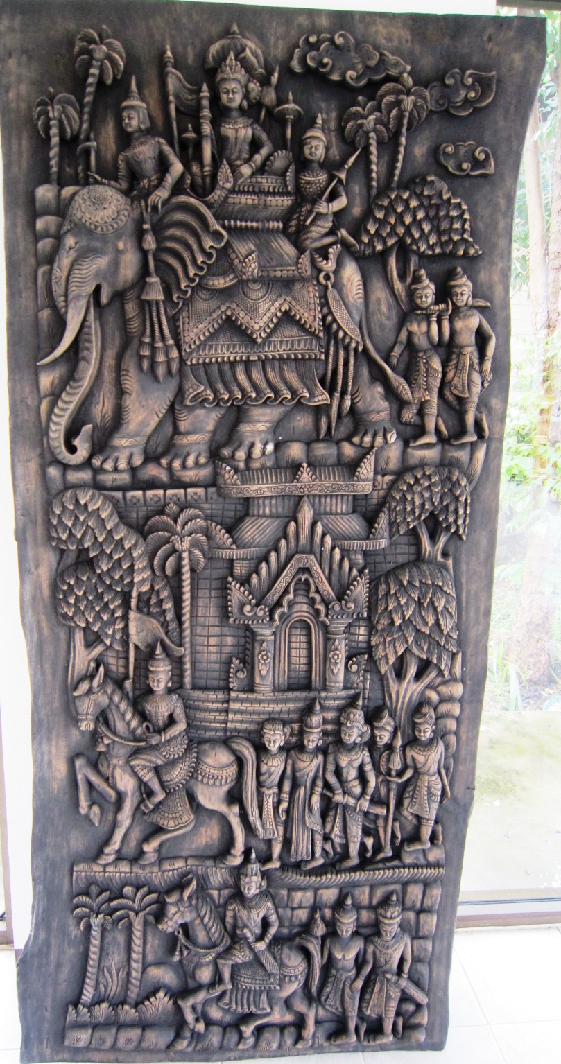 War Procession in Solid Teak Panel