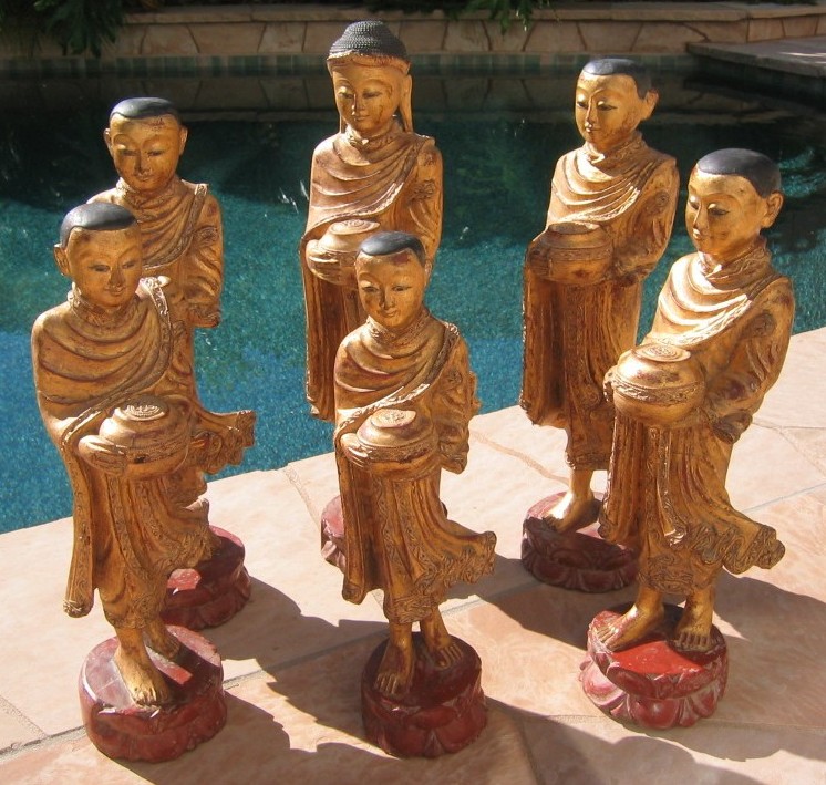 Teak Wood Buddha & Disciples Set