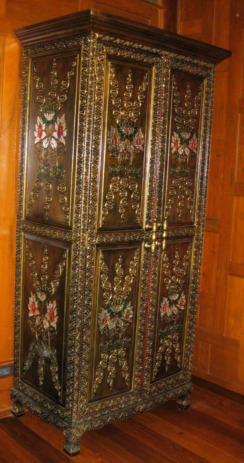 Lotus and Vines Golden Antique Double Cabinet