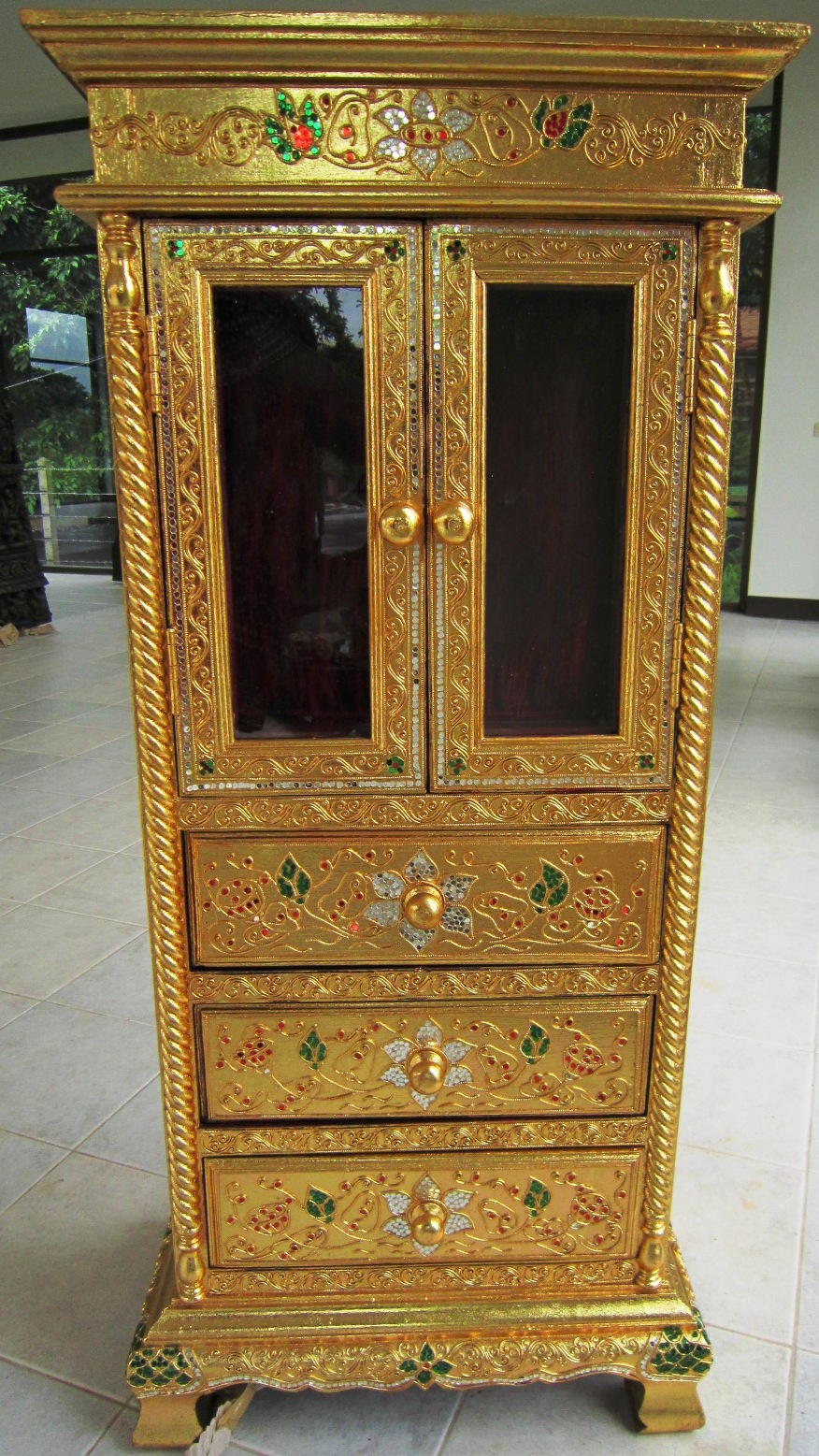 Hand Carved Gold Leaf Display cabinet