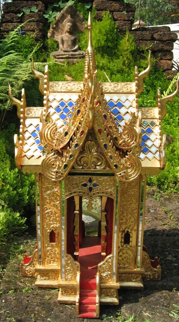 24kt Gold Leaf Teak Wood Thai Spirit House