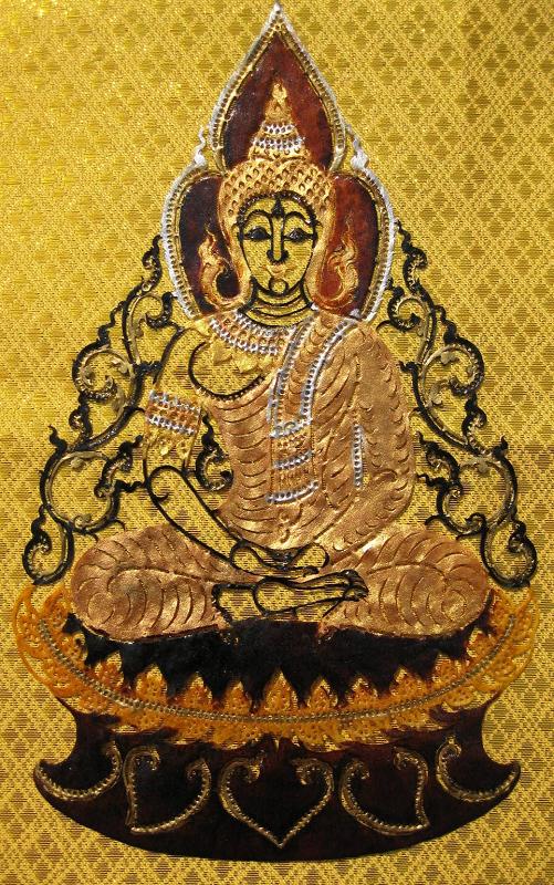 Hand carved leather Buddha on Lotus