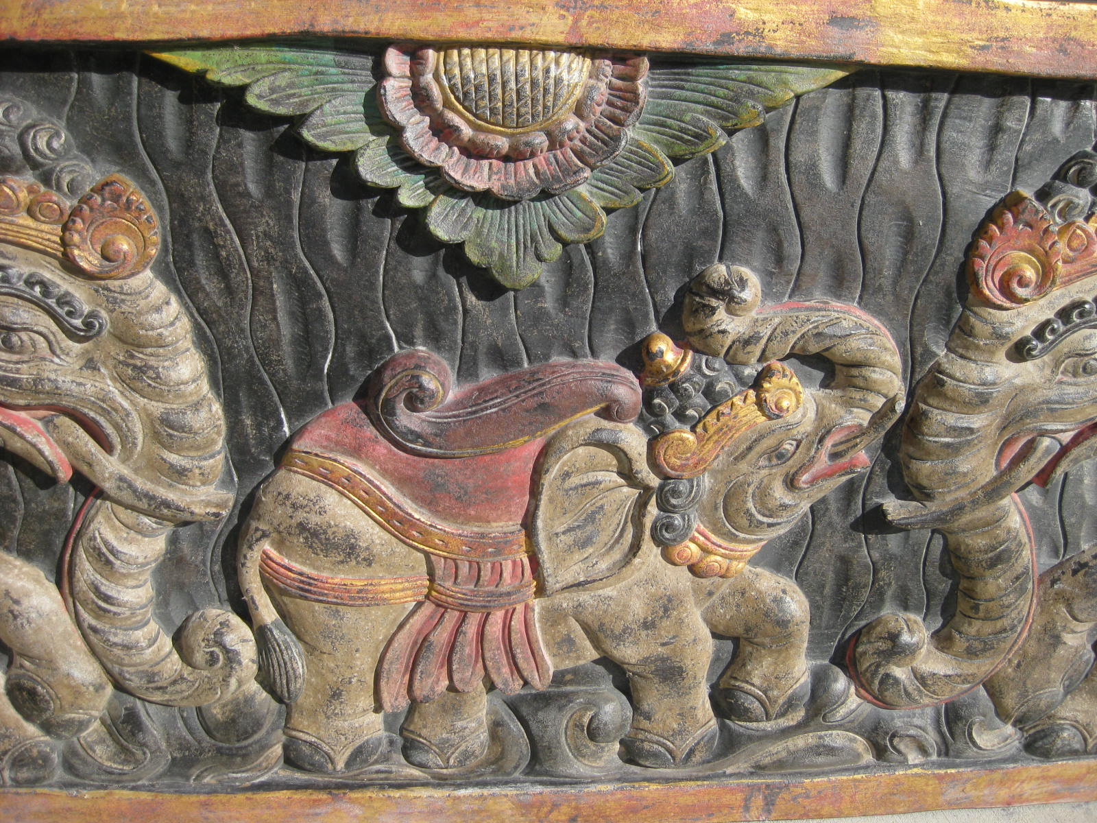 Extra Large Hand Carved Elephants Panel in Antique finish from Bali