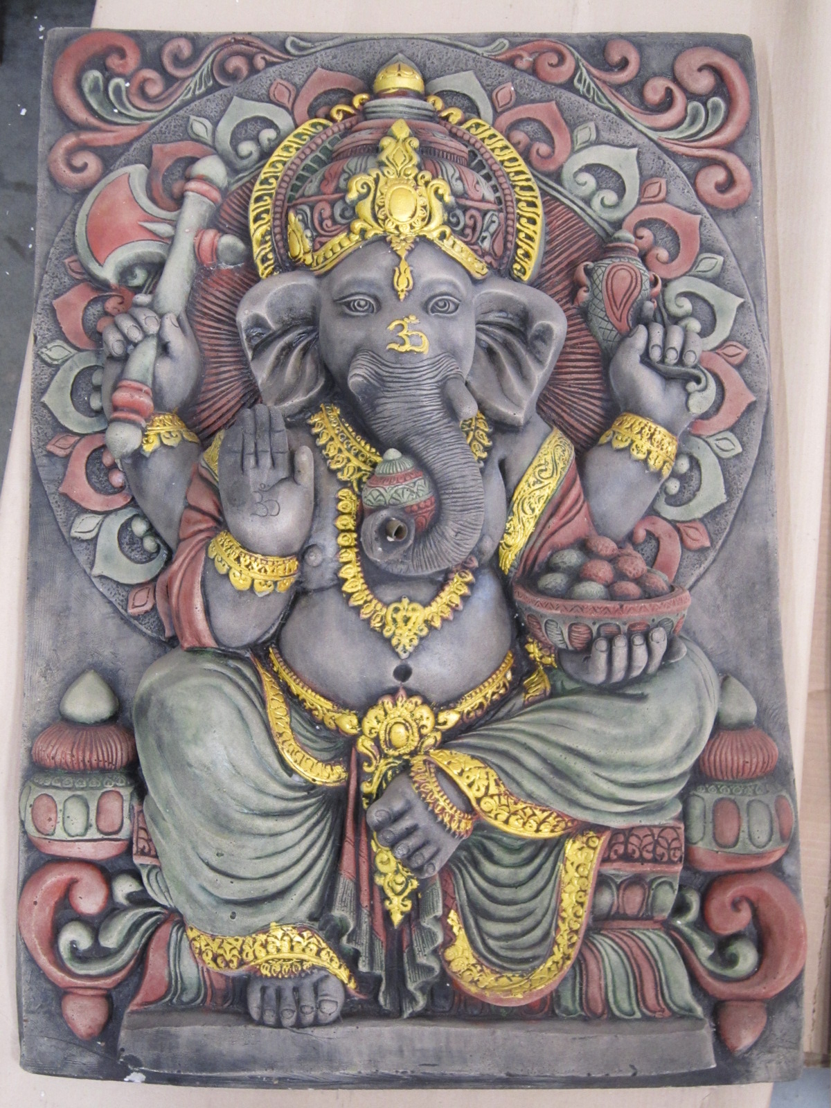 Hand Carved Sandstone Ganesh in Multi Color