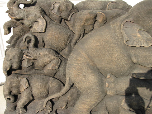 Elephant Herd Teak wood panel
